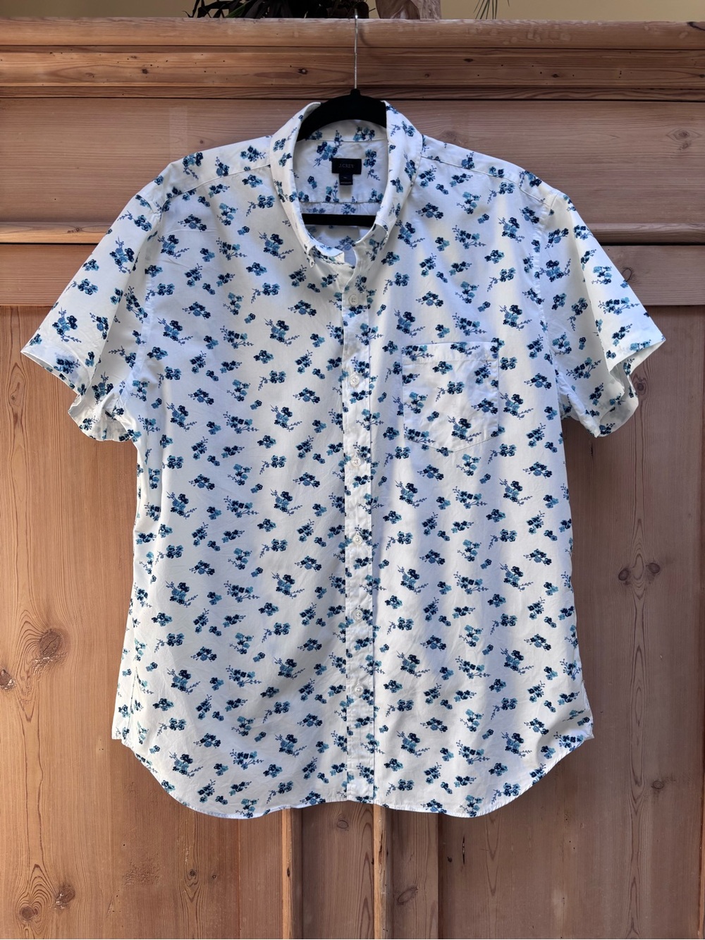 J. Crew White Short-Sleeve Button-Down with Blue Floral Print